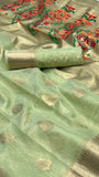 Pista Green Jamdani Kora Tissue Silk Saree