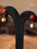 Aalaya Red Coral & Pearl Floral Necklace Set