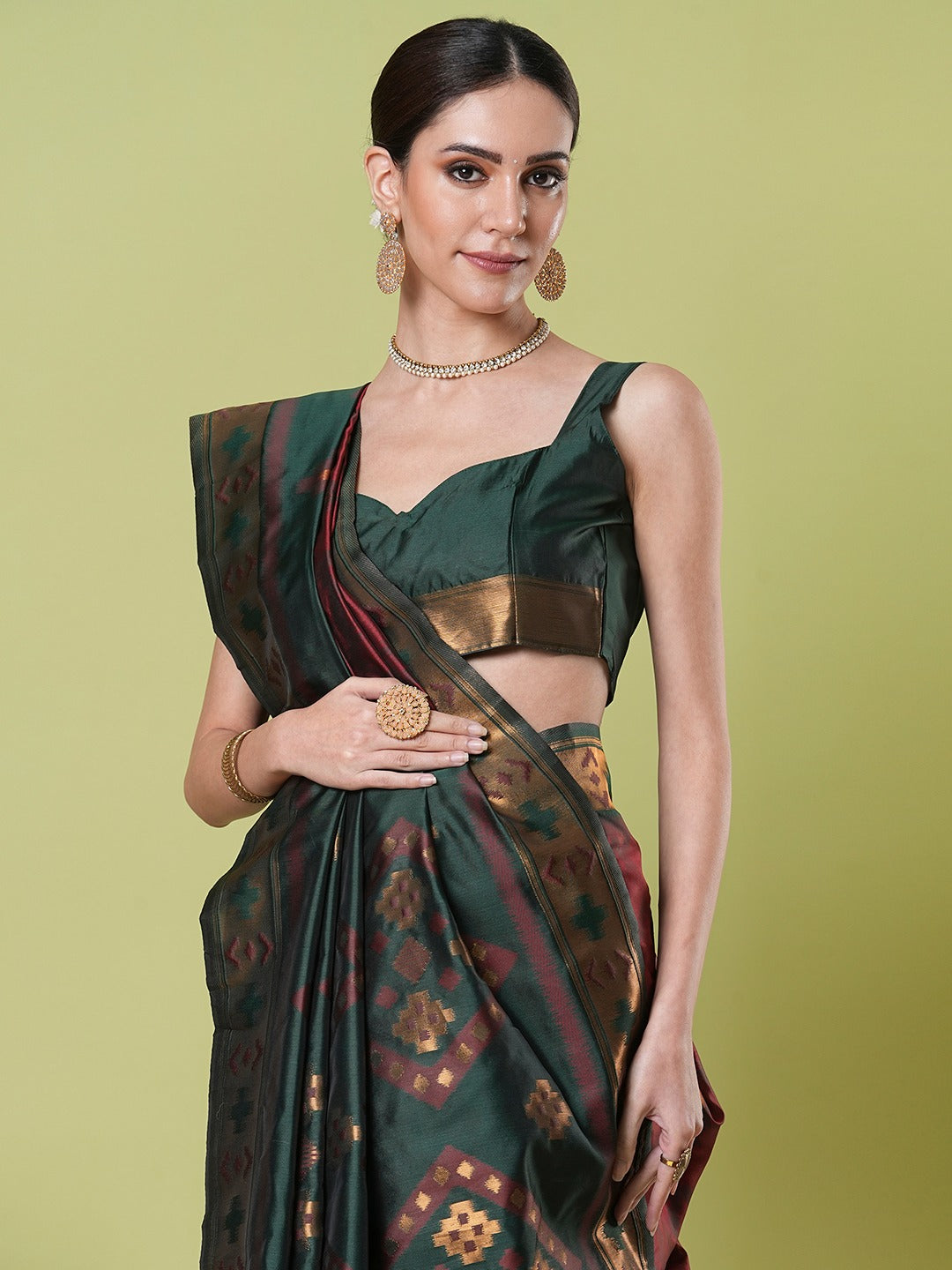 Maroon and Green Pochampally Soft Silk Saree