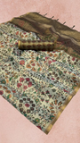 Off-White and Brown Floral Printed Handloom Zari Weaving Tissue Silk Saree