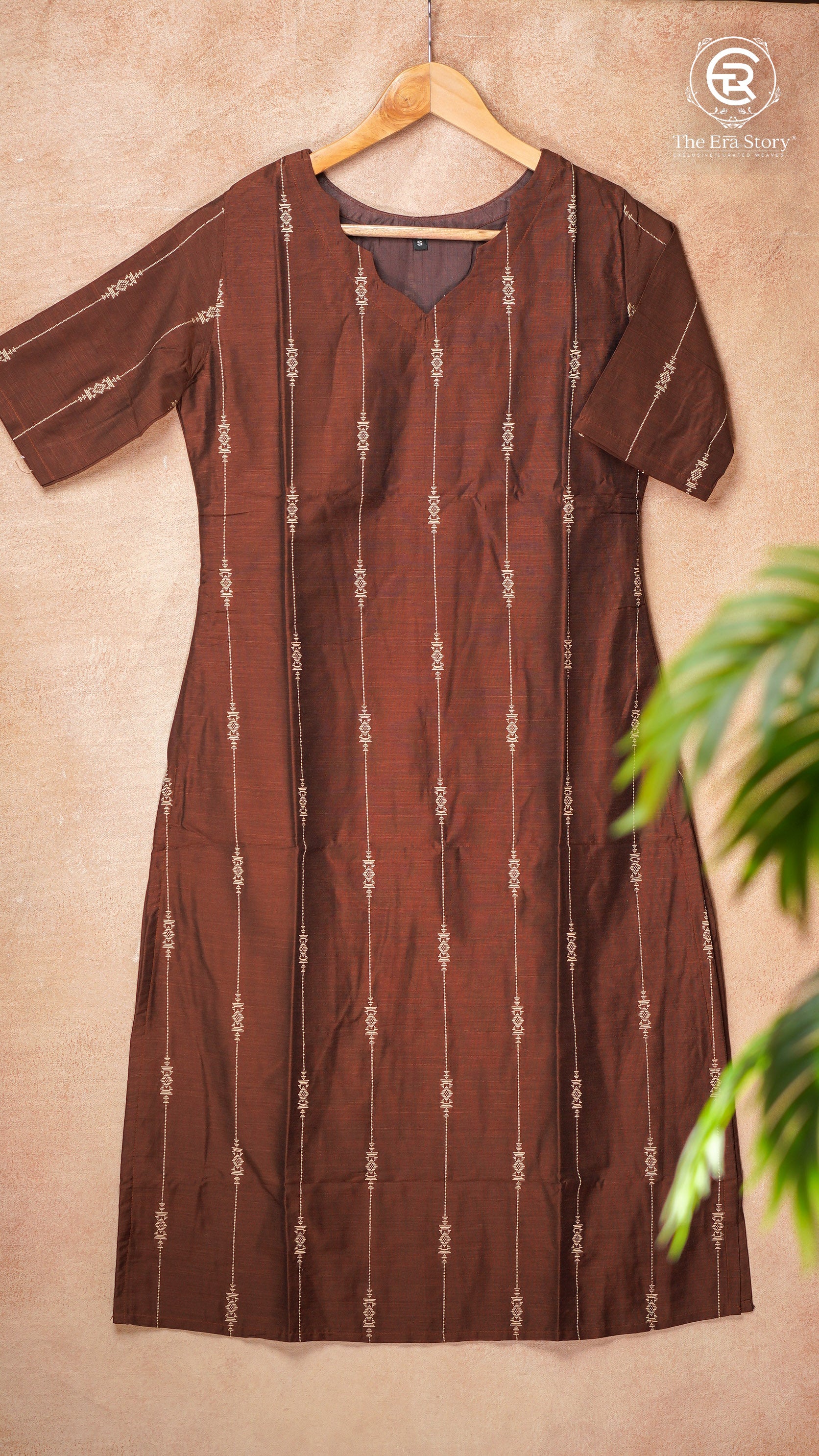 Brown Raw Silk Ready-to-Wear Kurti
