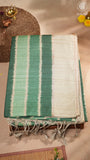 Green and Beige Kantha Matka Tussar Silk Saree