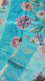 Blue & Multi Color Floral Kota Doria Saree