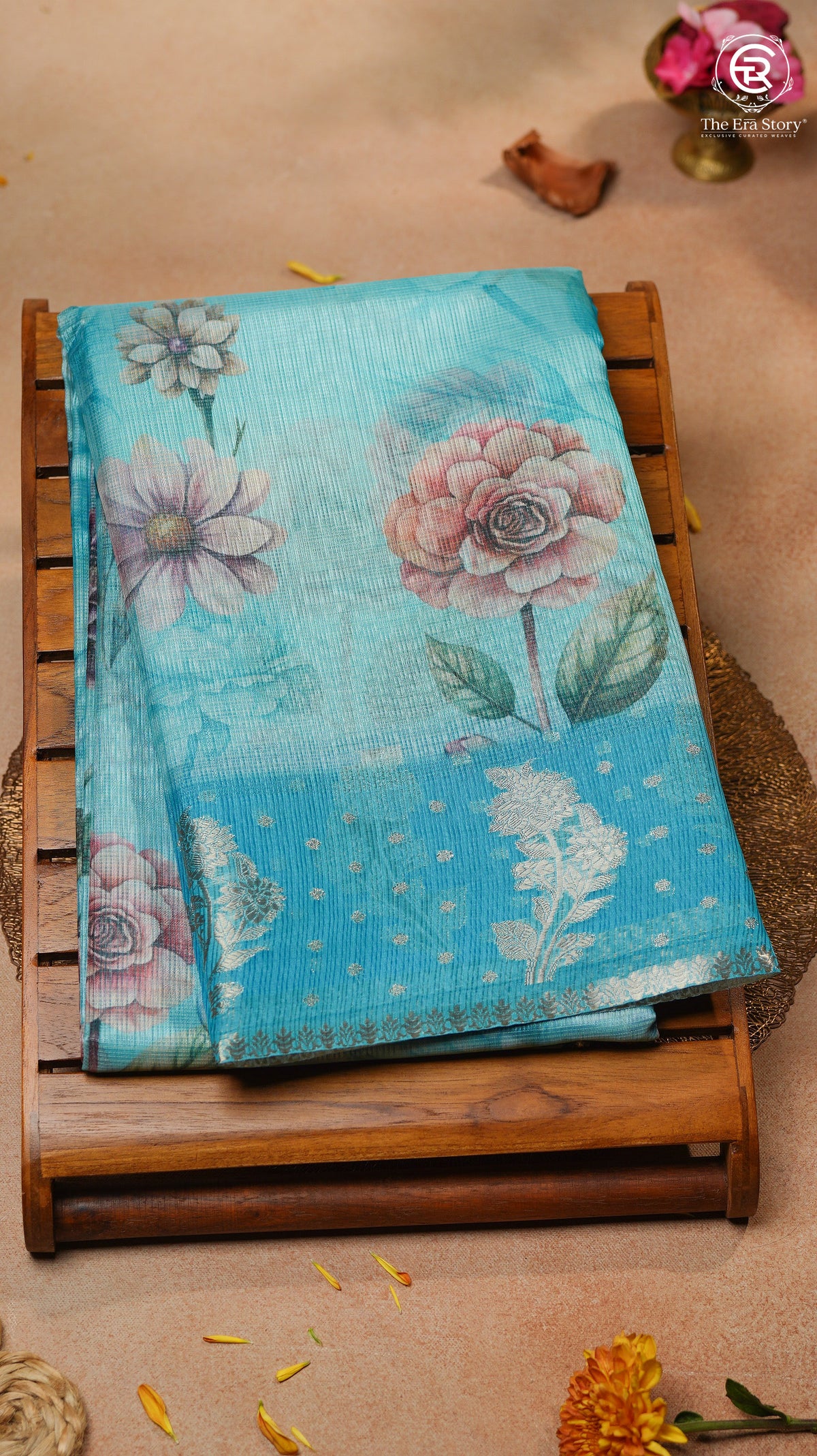 Blue & Multi Color Floral Kota Doria Saree