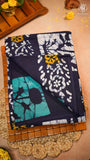 Deep Blue & Multi Floral Handblocked Pure Mul Cotton Saree