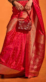 Red Spade & Clover Zari Weaved Banarasi Silk Saree