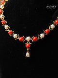 Aalaya Red Coral & Pearl Floral Necklace Set