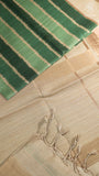 Green and Beige Kantha Matka Tussar Silk Saree