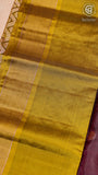 Burgundy and Lemon Green Handloom Pure Kanchipuram Silk Saree (Silk Mark Certified)