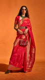 Red Spade & Clover Zari Weaved Banarasi Silk Saree
