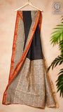 Black & Beige Handblocked Maheshwari Silk Cotton Saree