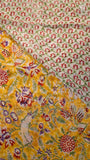 Yellow & Red Floral Handblocked Pure Georgette Saree