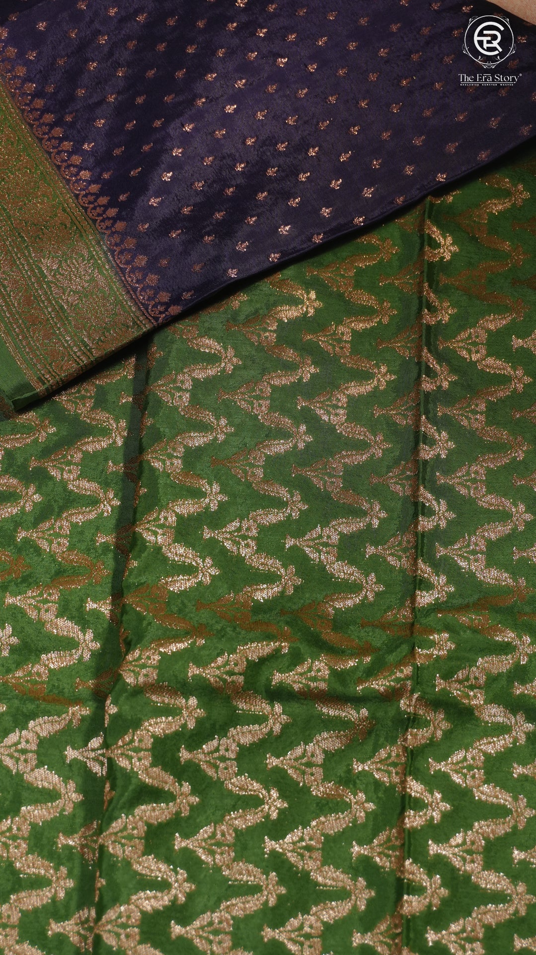 Royal Blue & Green Pure Crepe Chiffon Banarasi Silk Saree