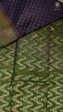 Royal Blue & Green Pure Crepe Chiffon Banarasi Silk Saree