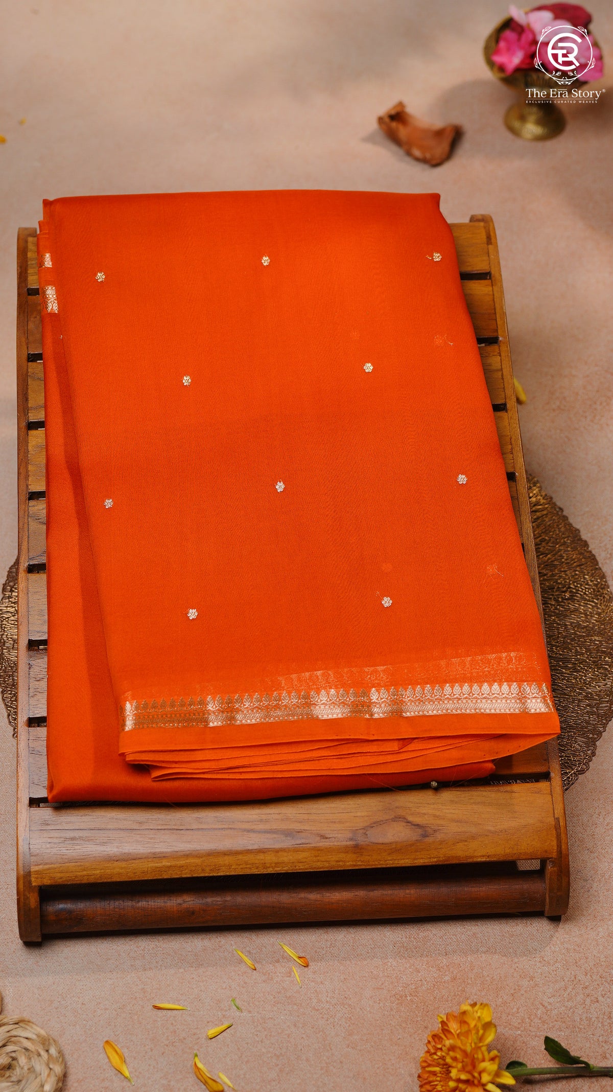Orange & Gold Pure Kora Organza Banarasi Silk Saree