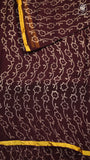 Brown Pine Floral Handblocked Pure Double Chiffon Saree