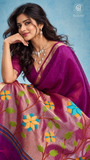 Purple & Gold Multicolor Floral Tussar Silk Saree