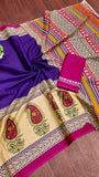 Blue and Beige Ajrakh Hand Blocked Pure Cotton Saree