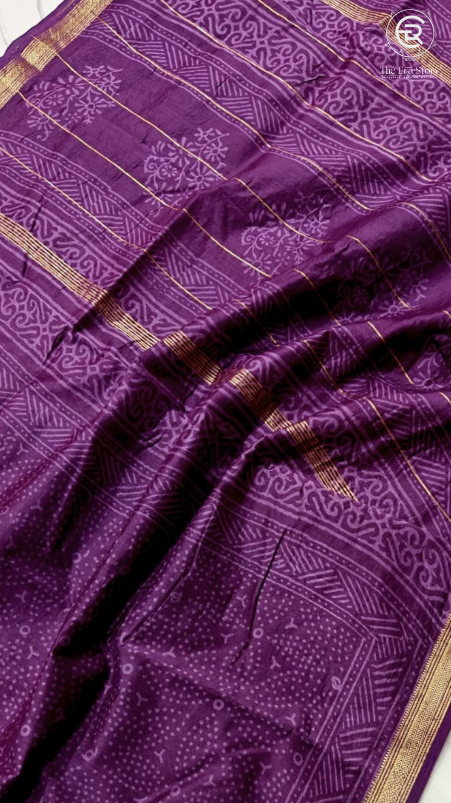Purple Geometric Handblocked Pure Maheshwari Cotton Sarees
