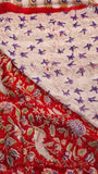 Red & Blue Floral Handblocked Pure Georgette Saree