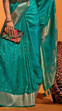 Aqua Blue Spade & Clover Zari Weaved Banarasi Silk Saree