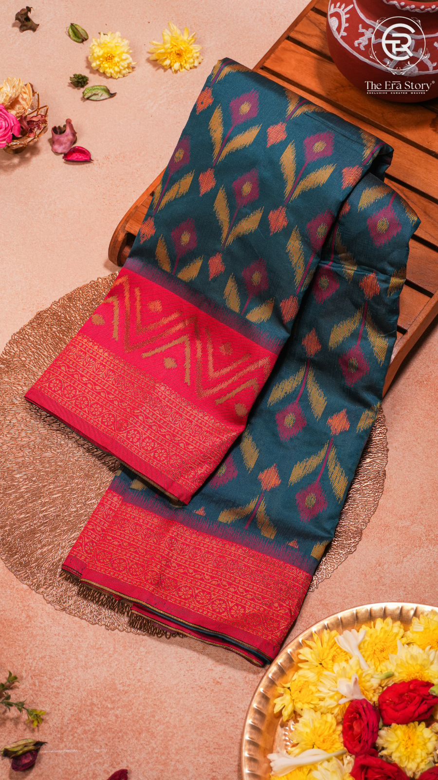Blue and Pink Floral Banarasi Silk Saree
