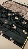 Black Pichwai Zari Weaving Satin Munga Banarasi Silk Saree