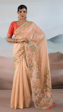 Orange Floral Patterned Pure Zari Tissue Silk Saree