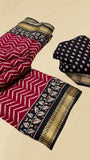 Red and Black Kalamkari Leheriya Handloom Cotton Saree