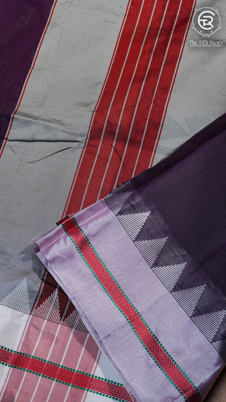 Burgundy Lavender & Red Handloom Narayanpet Silk Cotton Saree