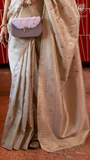 Beige & Gold Handloom Weaving Banarasi Silk Saree
