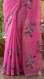 Pink Floral Handblocked Pure Mul Cotton Saree