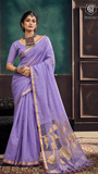 Purple & Gold Silver Lotus Raw Silk Saree