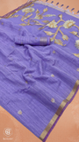 Purple & Gold Silver Lotus Raw Silk Saree