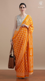 Bright Orange Floral Handblocked Pure Mul Cotton Saree