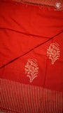 Red Floral Handblocked Pure Mul Cotton Saree