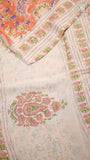 Peach & Blue Floral Vine Handblocked Pure Georgette Saree