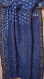 Blue Tree Motif Handblocked Pure Maheshwari Cotton Saree