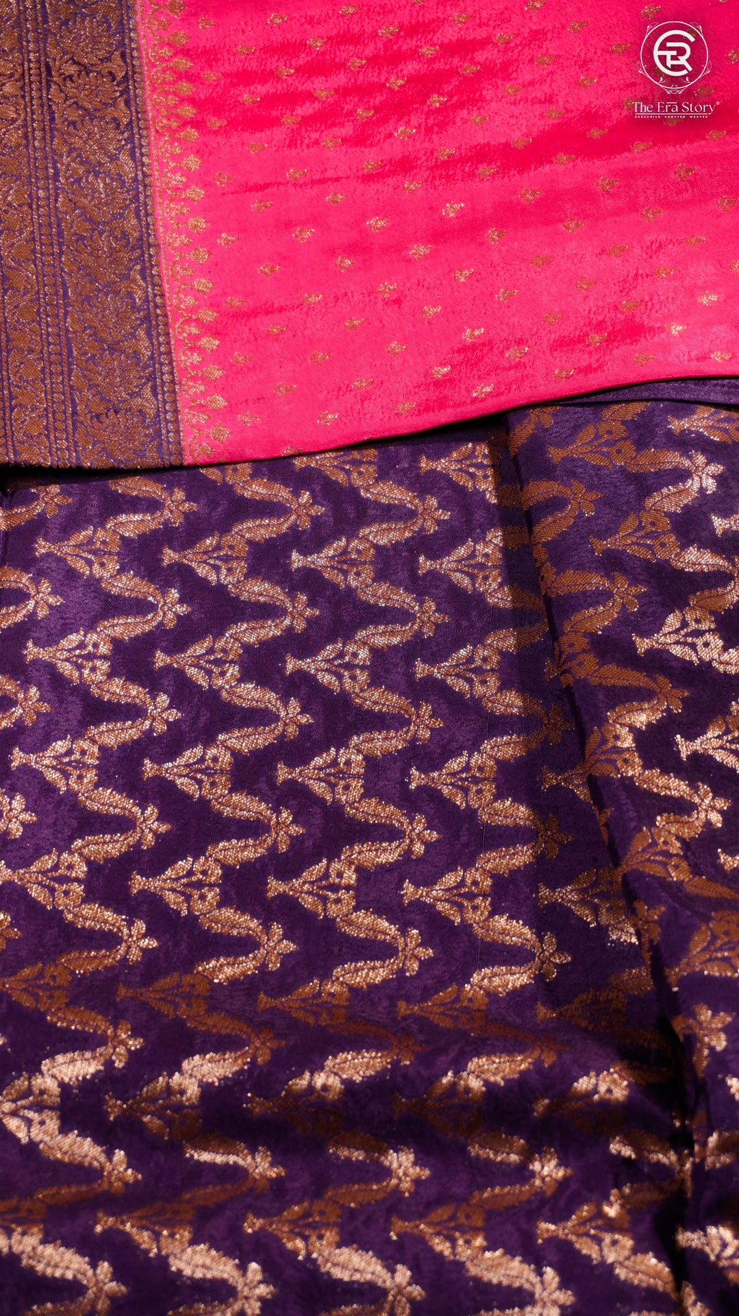 Pink & Purple Pink Pure Crepe Chiffon Banarasi Silk Saree