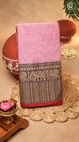 Pink Elephant & Peacock Border Handloom Narayanpet Cotton Saree