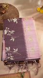Plum & Pink Floral Kantha Matka Tussar Silk Saree