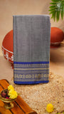 Grey & Blue Peacock Floral Border Handloom Narayanpet Cotton Saree