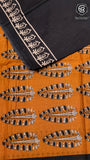 Black & Mustard Yellow Floral Handblocked Pure Cotton Sarees