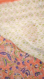 Peach & Blue Floral Vine Handblocked Pure Georgette Saree