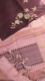 Plum & Pink Floral Kantha Matka Tussar Silk Saree