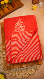 Red Floral Handblocked Pure Mul Cotton Saree