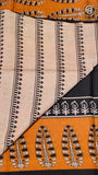 Black & Mustard Yellow Floral Handblocked Pure Cotton Sarees