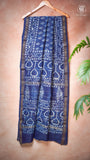 Blue Tree Motif Handblocked Pure Maheshwari Cotton Saree
