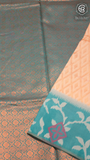Beige and Blue Diamond Patterned Banarasi Silk Saree