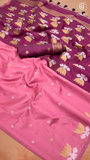 Pink Purple Gold and Silver Lotus Tussar Silk Saree